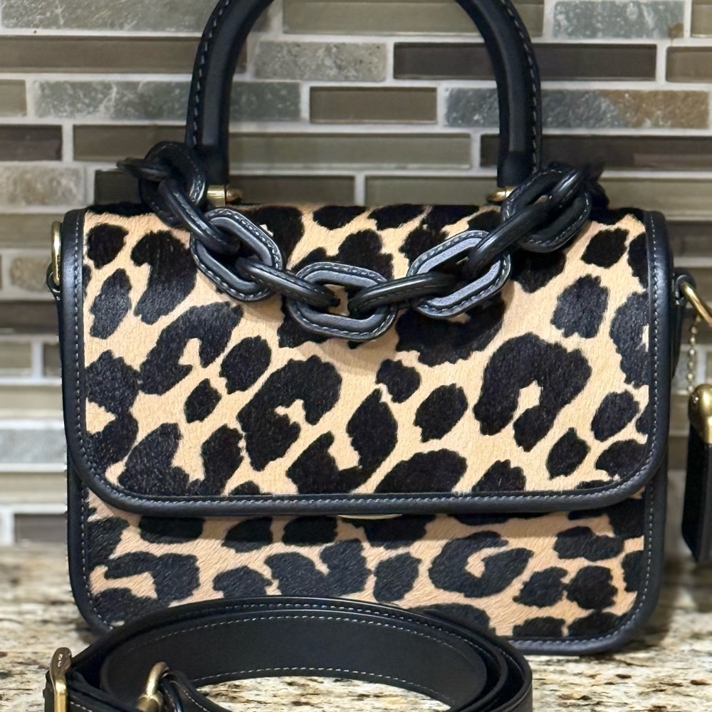 Coach Rogue Top Handle In Haircalf with Leopard Print NWT